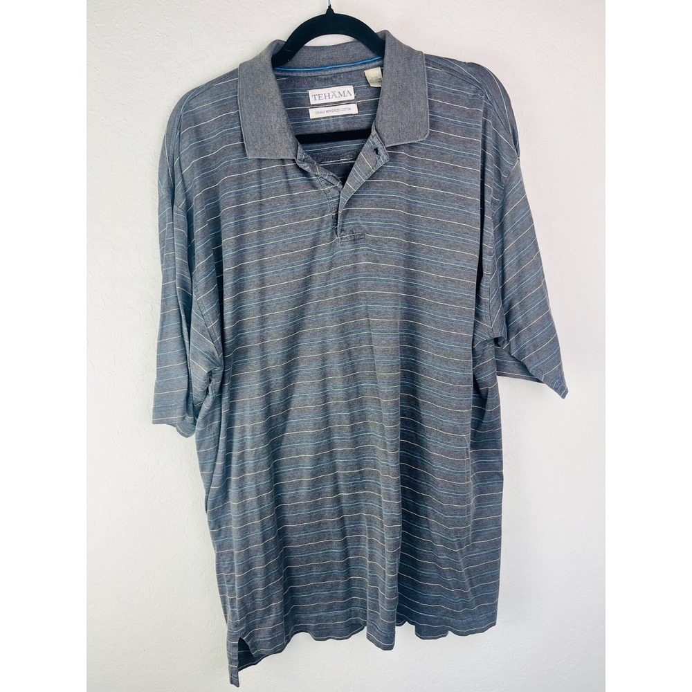 Tehama Golf Polo Shirt Short Sleeve 3-Button Mercerized Pima Cotton Blue Mens XL